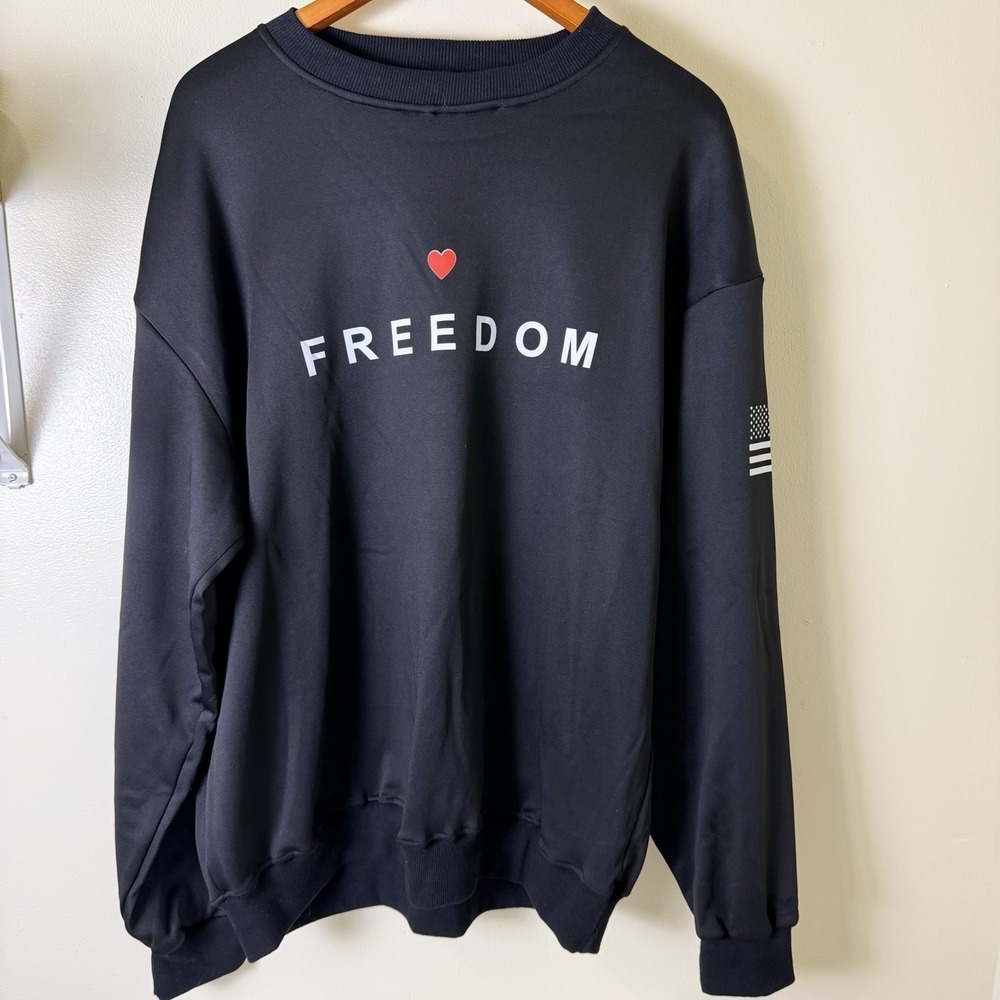 FREEDOM - Black crewneck Sweatshirt - Unisex XLARGE Fleece Inside Charlie Kirk